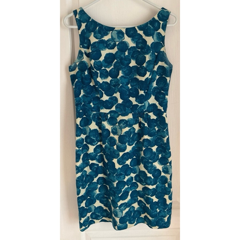 Tabitha Anthropologie Blue Watercolor Dots Printed Sheath Dress Womens Sz 6